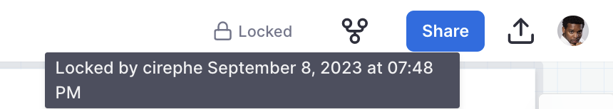 A machine with locked status in Stately. Hovering over the status shows the information that the machine was Locked by cirephe on September 8, 2023 at 07:48PM.